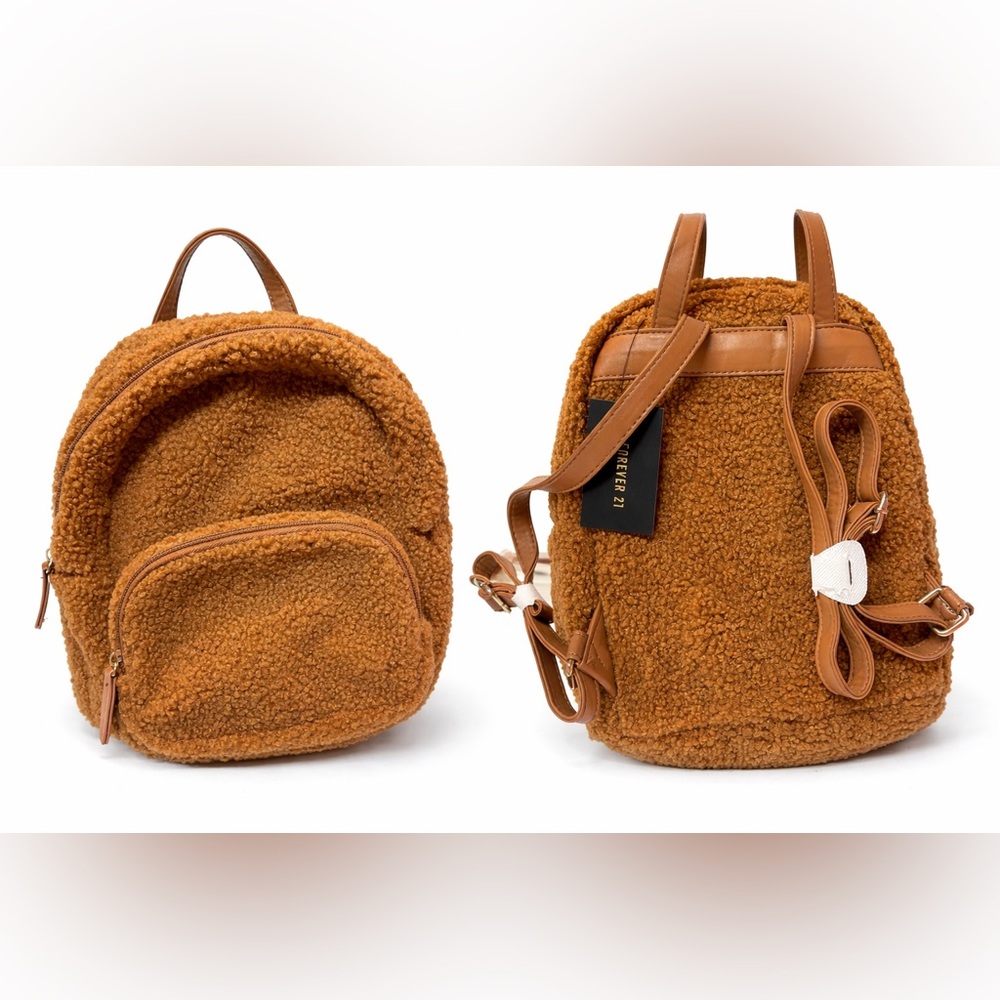 Forever 21 mini Cozy Brown Sherpa Backpack